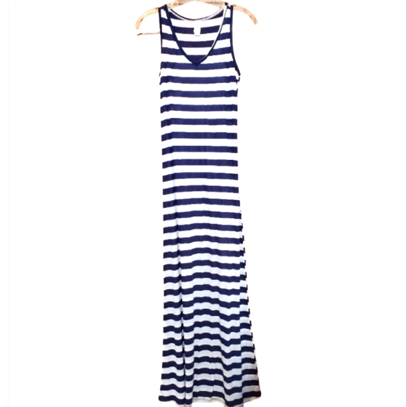 Women's  maxi navy % white horizontal stripe dress - Picture 1 of 4